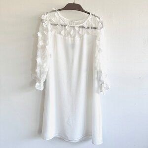 CeCe White Mixed Media Clover-Clip Shift Dress